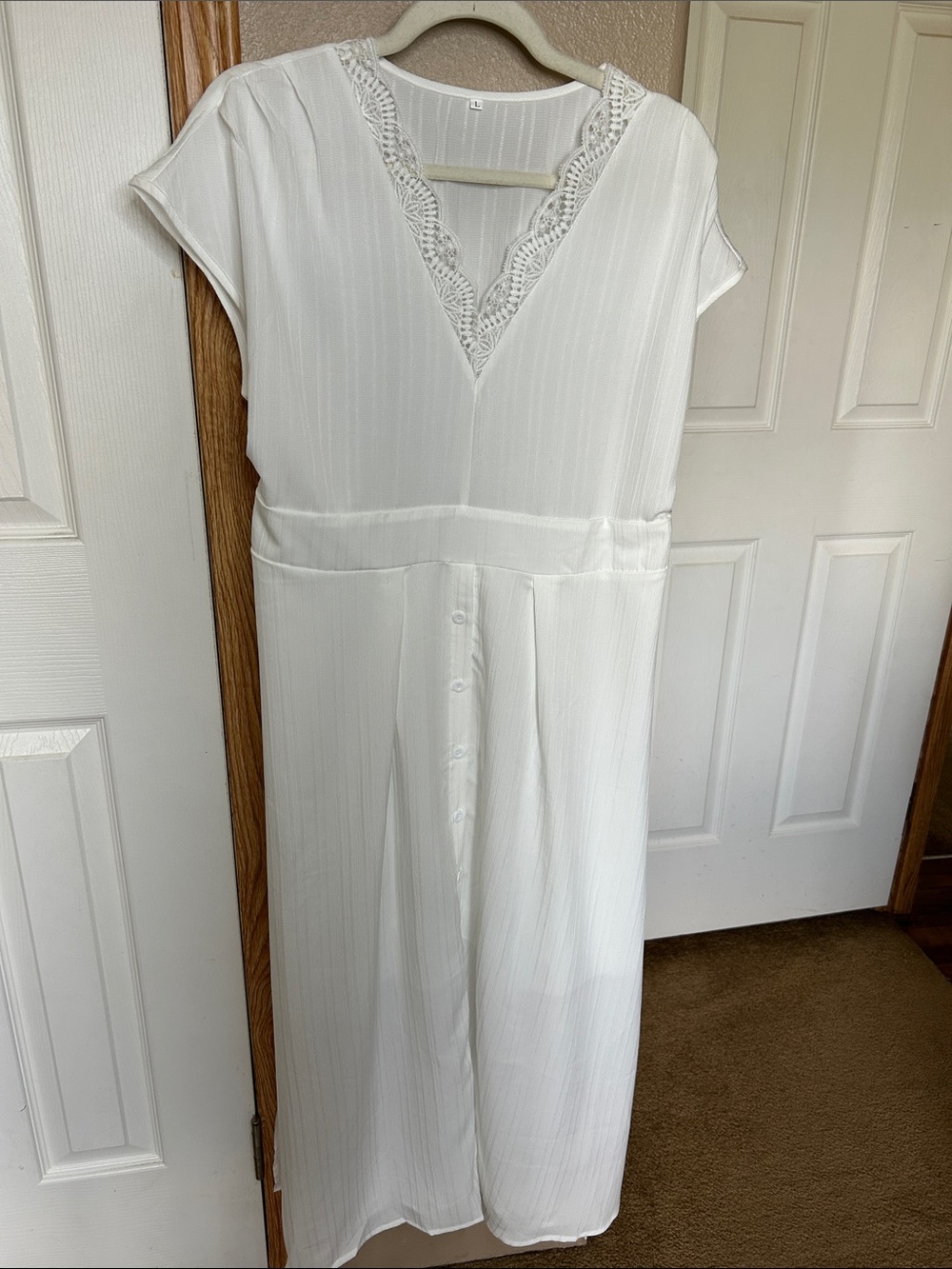WHITE Lace Trim V-Neck Flowy Maxi Dress - Picture 5 of 8